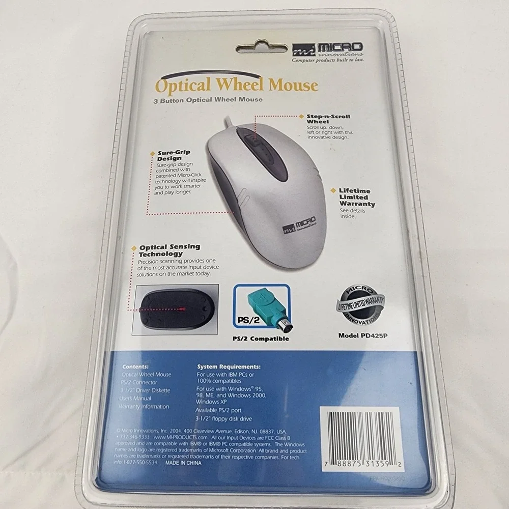 Micro Innovations 3 Button Optical Scroll Mouse Model PD425P PS2 Compatible 2004